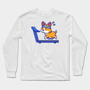 Happy Corgi Running On The Treadmill Long Sleeve T-Shirt